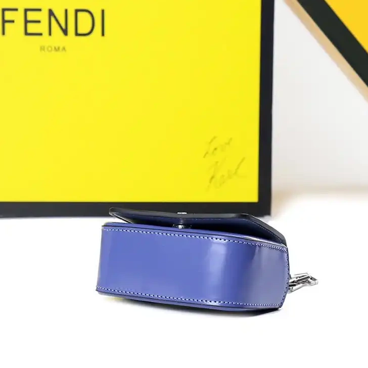 Affordable HOT Fendi Leather Bag Blue Calf In F Nano 0405